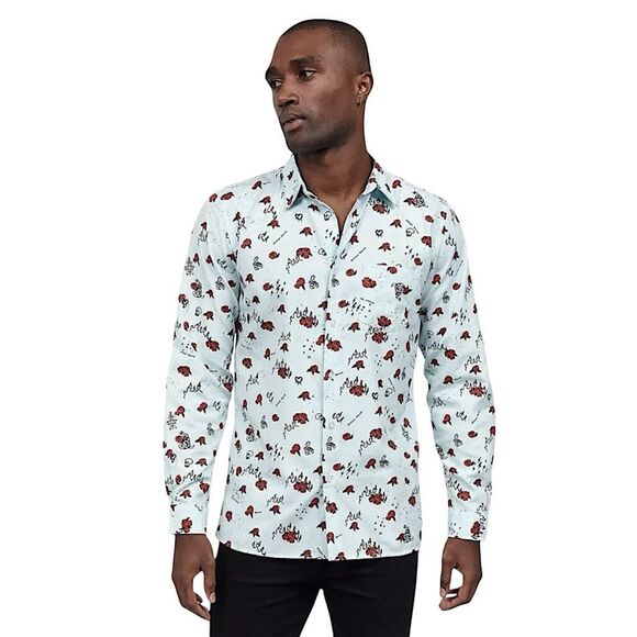 NWT Reason Brand Oxford Rose & Skull Print Button Down Shirt